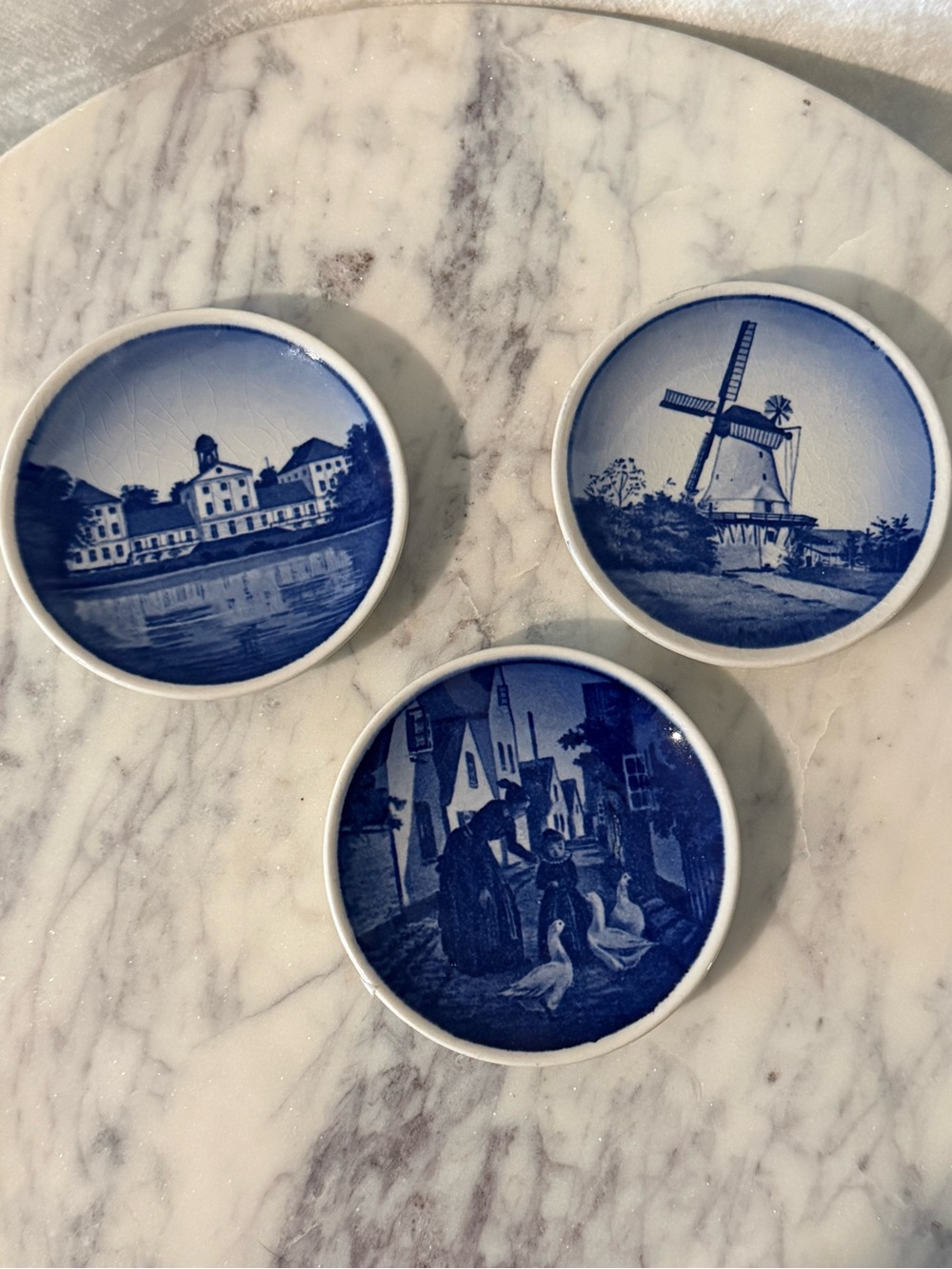 Vintage Denmark Blue and White Mini Wall Plates 3 1/8" - Set of 3